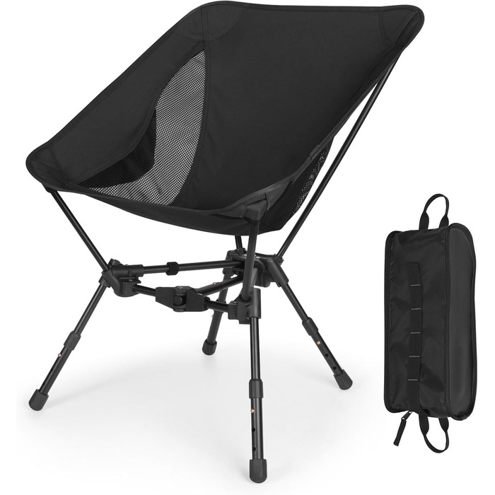 Складний туристичний стілець TOPCHANCES для кемпінгу та відпочинку на природі, чорний. Максимальне навантаження: 150 кг, з бічною кишенею та дихаючою сіткою.