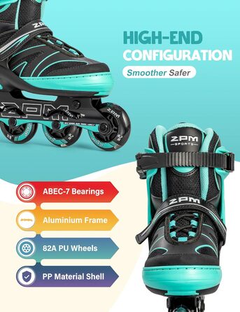 Ролики для дітей 2PM SPORTS, ролики для дівчаток та хлопчиків, середнього розміру (EU 34-37), зелені