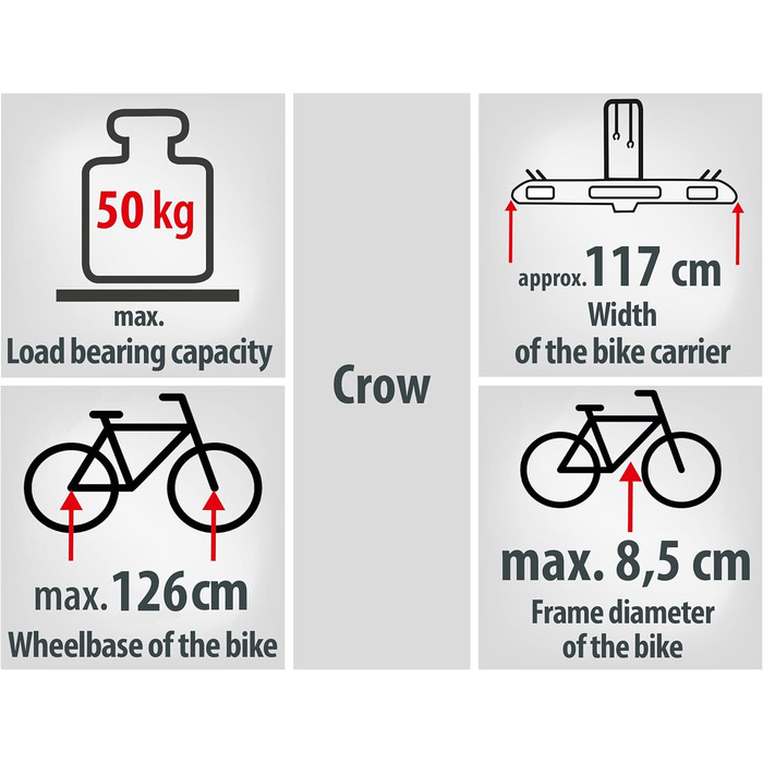 Велосипедний багажник EUFAB CROW BASIC для 2 велосипедів (E-bike), чорний, для фаркопу
