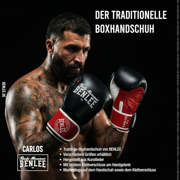 Боксерські рукавички BENLEE Carlos 16 oz: для боксу, кікбоксингу та спарингів, з гелевою накладкою, чорно-червоно-білі