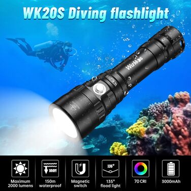 Wurkkos 2000 Lumen Тачка-ліхтар для дайвінгу до 150м, водонепроникна (IPX8) з LED SST40, зарядний пристрій в комплекті
