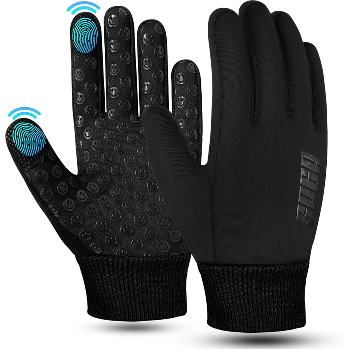 Водонепроникні дитячі велосипедні рукавички для хлопчиків та дівчаток, рукавички з підтримкою сенсорного екрану для дітей 4-12 років, неслизькі та теплі, спортивні рукавички Softshell для дітей (Large [8-10], Чорний)