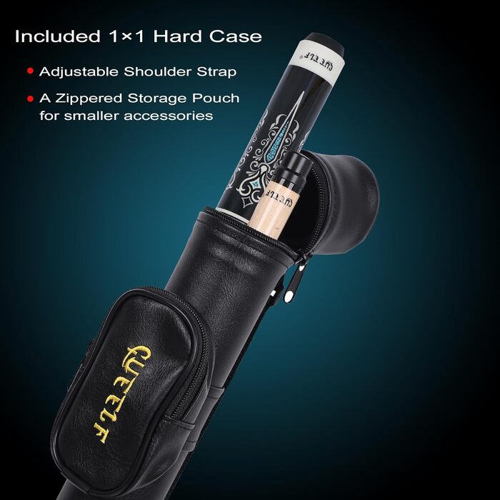 Професійний більярдний кий CUEELF з низьким відсотком відхилення, 13 мм наконечник, вага 552-567 г, чорно-синій, у кейсі