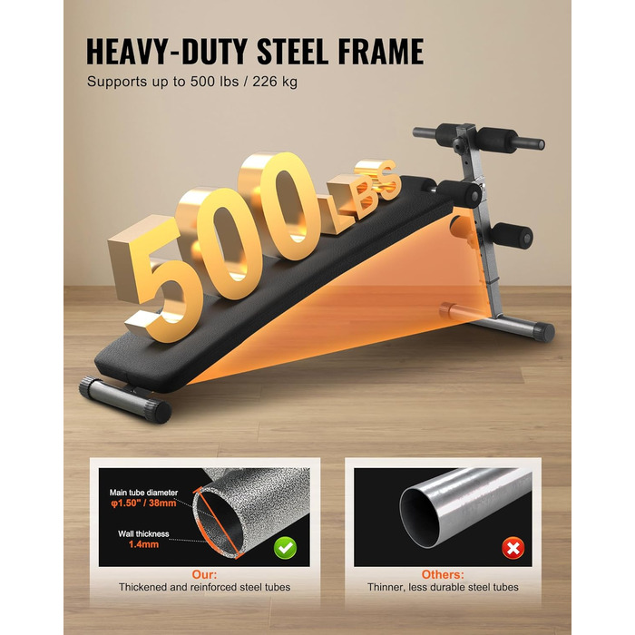 VEVOR лавка для віджимань, Bauchbank з обертовим руків'ям, регульована висота, міцна сталь, вантажопідйомність 500/600/453,6 кг для домашніх тренувань, силові вправи, м'язи всього тіла (лавка для пресу/500lbs)