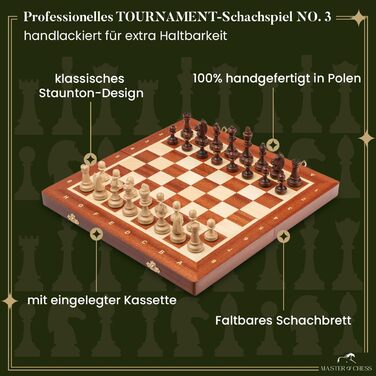 Шаховий набір Tournament NO. 7 | Master Of Chess | Розкішний шаховий стіл 50 см | Махагоні та Сикомор, високоякісне дерев'яне шахове дерево Staunton для всіх NO.7 Махагоні & Береза 50 см