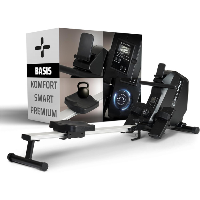 Гребний тренажер SportPlus для дому, складаний, з тихою магнітною системою гальмування, комп'ютер для тренувань, фітнес-обладнання для дому, Indoor гребний тренажер, сумісний з додатком (опція)