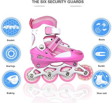 Дитячі ролики-кольоротки, регульовані, 3-в-1, для дівчаток та хлопчиків, розмір 31-38 (S, Рожеві)