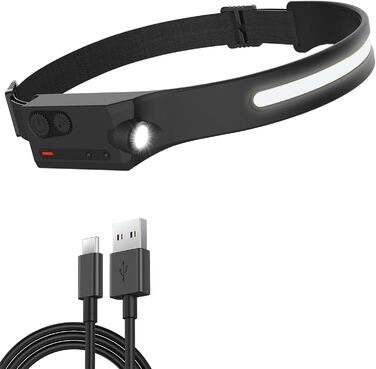 Ліхтар налобний LED Pristar, перезаряджається USB-C, водонепроникний, 5 режимів, кут огляду 230°, чорний