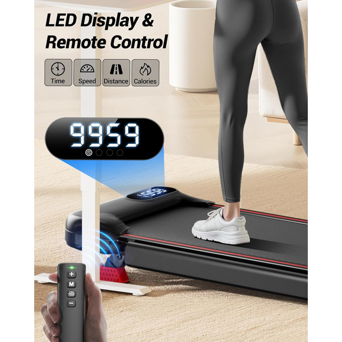 Біговий доріжка з ручкою – тихий, складаний біговий доріжка 2.5 PS для дому, офісу, під стіл, портативна тренувальна зона з нахилом 8%, вантажопідйомність 136 кг