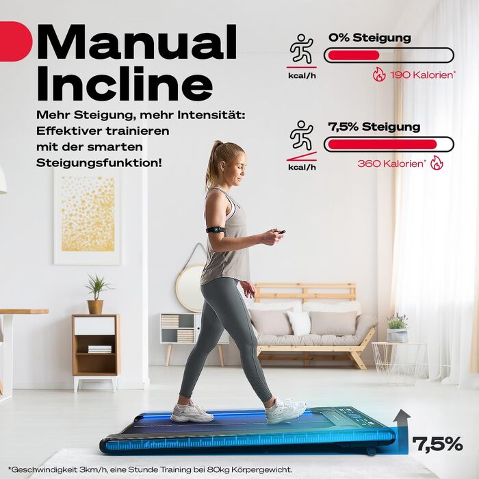 Біговий тренажер Sportstech для дому, 1-8 км/год, під стіл, нахил 11,5%, тихий, з підключенням до додатку, вантажопідйомність 120 кг, компактний, LCD дисплей, сірий sWalk