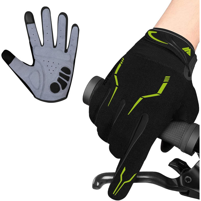 Велосипедні рукавички WestWood Fox WFX з повним пальцем для MTB, шосе та трейлу, сенсорний екран, посилені, антиковзаючі, чорно-неонові, XL для жінок та чоловіків