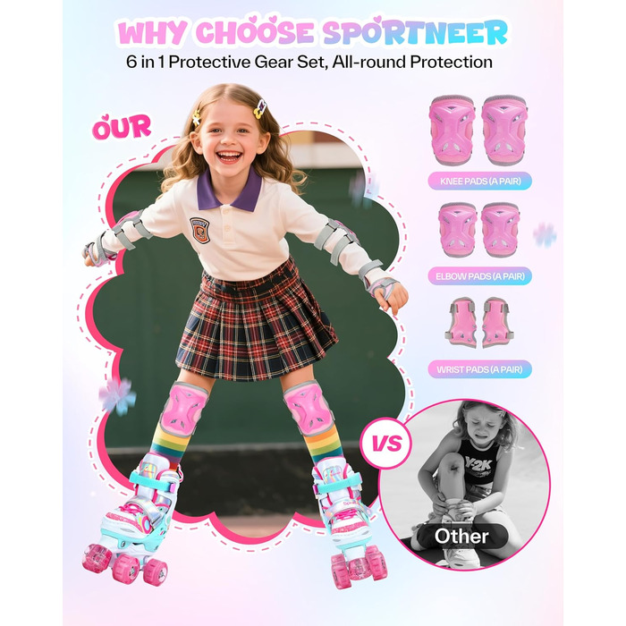 Роликові ковзани Sportneer для дітей з підсвіткою та захистом, розмір M (EU 33-36)