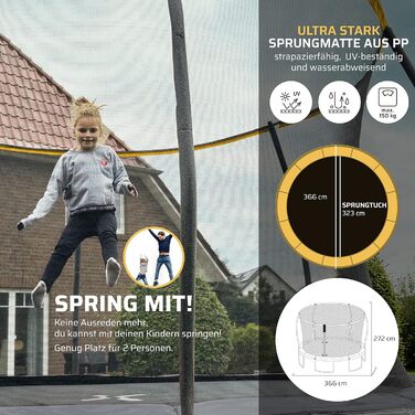 Трамплін SportPlus Outdoor 305/366 см з захисним покриттям та сіткою, для саду, до 120/150 кг, сертифікат GS