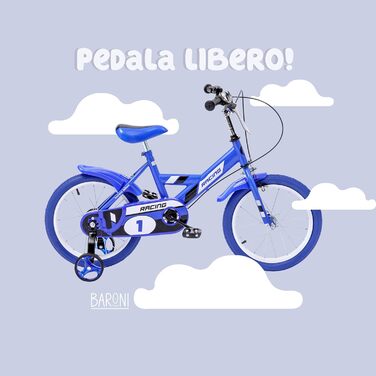 Дитячий велосипед Baroni Toys, синій, зі сталевою рамою та підтримувальними колесами, для дітей 4-7 років, спортивний