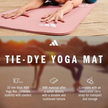Килимок для йоги Adidas Tie-Dye – 10 мм NBR, нековзний, для захисту суглобів, з ручкою, товстий килимок для пілатесу та фітнесу, 183x61 см (світло-рожевий)