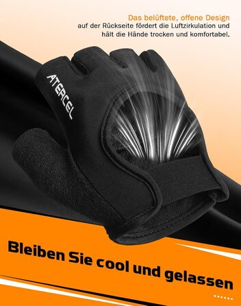 Фітнес рукавички ATERCEL для жінок та чоловіків - неслизькі дихаючі рукавички для тренувань з преміальним зчепленням та захистом долонь для силових тренувань, спортзал, воркаут, тренування. Чорний колір