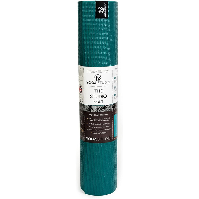 Йога-мат Yoga Studio, нековзкий, міцний, Oeko-Tex, для фітнесу, йоги та пілатесу, 183×61×0,6 см, бірюзовий