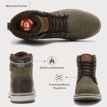 Чоловічі зимові черевики ANALEAF - теплі, непромокаючі, з антиковзаючою підошвою, для прогулянок та походів, зелені, 43 EU