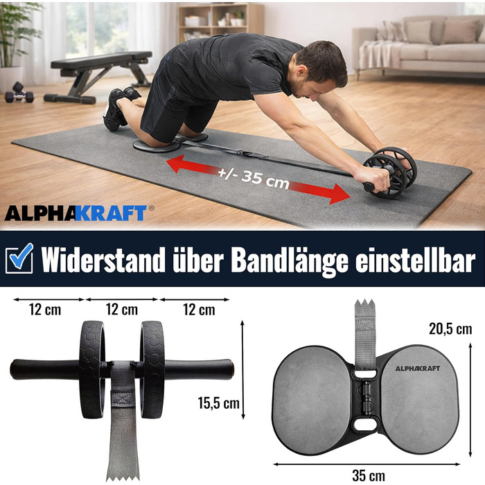 ALPHAKRAFT Ролик для пресу AB Roller з гумовим кільцем та накладками на коліна | Преміум ролик для тренування м'язів живота вдома | Ролик для пресу та тренажер для кора з планом тренувань