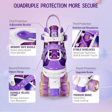 Роликові ковзани Gonex регульовані, світлові, для дівчаток, хлопчиків, дітей та дорослих. Розміри 35-42 (A-GALAXIE LILA)