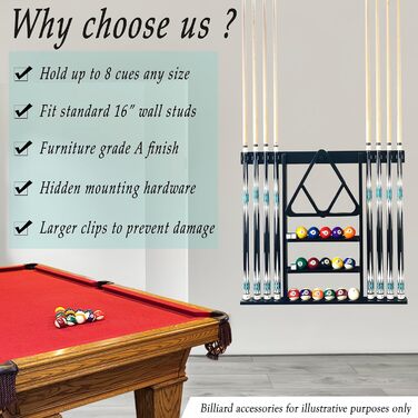 Підставка для кия для більярдного кия, чорна, з масиву дерева, на 8 київ