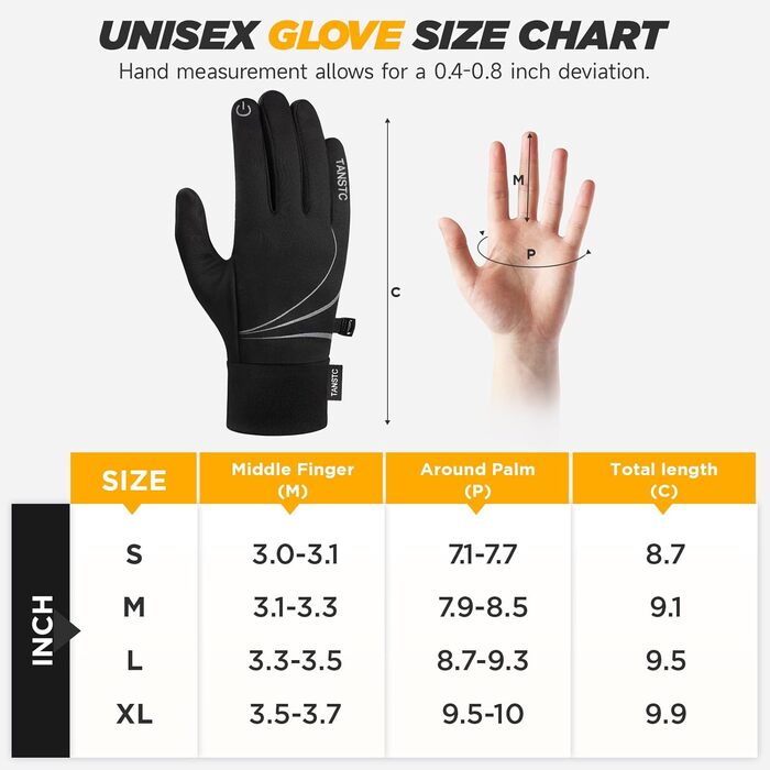 Зимові рукавички TANSTC для чоловіків та жінок з підтримкою сенсорного екрану, теплі, водонепроникні, для катання на велосипеді, бігу та лижного спорту, чорного кольору