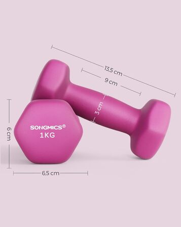 Гантелі SONGMICS 2 шт., шестигранні, неопренові, 2×1 кг, рожеві, для фітнесу та силових тренувань вдома