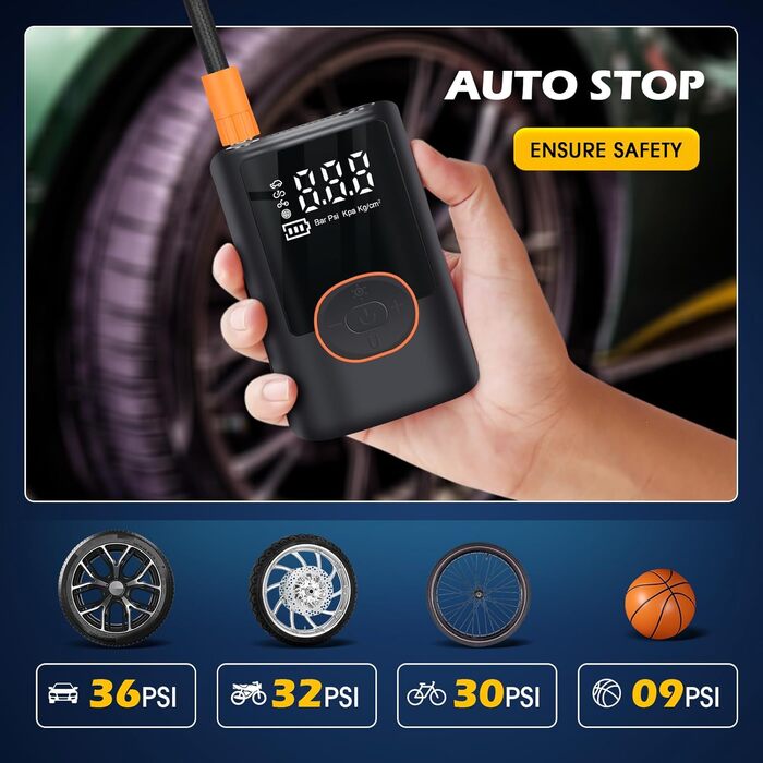 Електричний насос Vicihoho 150PSI для авто, велосипедів, мотоциклів, USB, павербанк, ліхтарик, акумуляторний компресор для шин, м'ячів