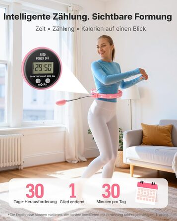 Хула-хуп MERACH з лічильником калорій для дорослих, рожевий. Безшумний, знімний, для талії 84-144 см, для спалювання жиру та кардіотренувань. Ідеальний для домашніх тренувань.