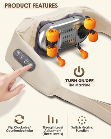 Масажер для шиї Zumghigh з зарядкою Type-C та портативним дизайном, 6D масажер для шиї та плечей для зняття болю, з підігрівом для дому, авто, офісу