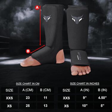 Захисники ніг для кікбоксингу Junior - легкі, дихаючі, з підкладкою, чорні. Підходять для кікбоксингу, муай-тай, MMA. Розмір XXS.