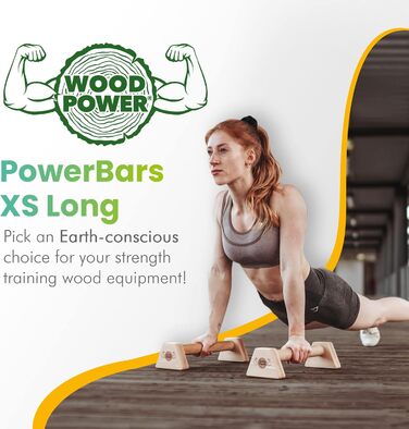 Дерев'яні упори WOODPOWER PowerBars XS-Long для віджимань, стійки на руках та йоги, нековзкі, для занять каллістенікою та фітнесом у приміщенні і на вулиці