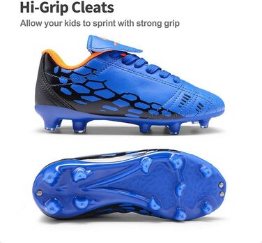 Дрим Пейрс: Дитячі футбольні бутси з низьким верхом та шипами для легкоатлетики, тренувань, бігу та стрибків. Зносостійкі, з міцним зчепленням. Розмір 38.5 EU, Королівський синій та помаранчевий кольори.