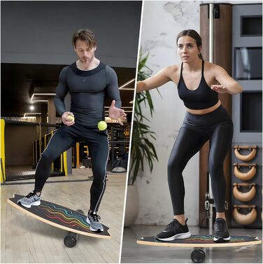 Балансборд Surfin Holz: Дерев'яний балансборд для дітей та дорослих, 6 режимів, тренування рівноваги, 79.5 x 34.5 см, стилі Wellenlinien/S