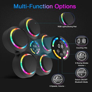 Розумна боксерська машина FOOING з Bluetooth, LED-підсвіткою та рівнями швидкості для дорослих та дітей, тренажер для зняття стресу з боксерськими рукавичками для домашніх тренувань. Інтелектуальні фітнес-пристрої (багатокольорове світло)