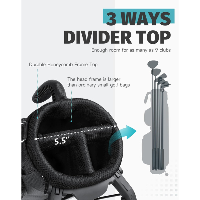 Сумка для гольфу Findway, легка та портативна, з підставкою, 3 відділення, регульований плечовий ремінь, 5 кишень та ручка, для чоловіків та жінок (чорна)