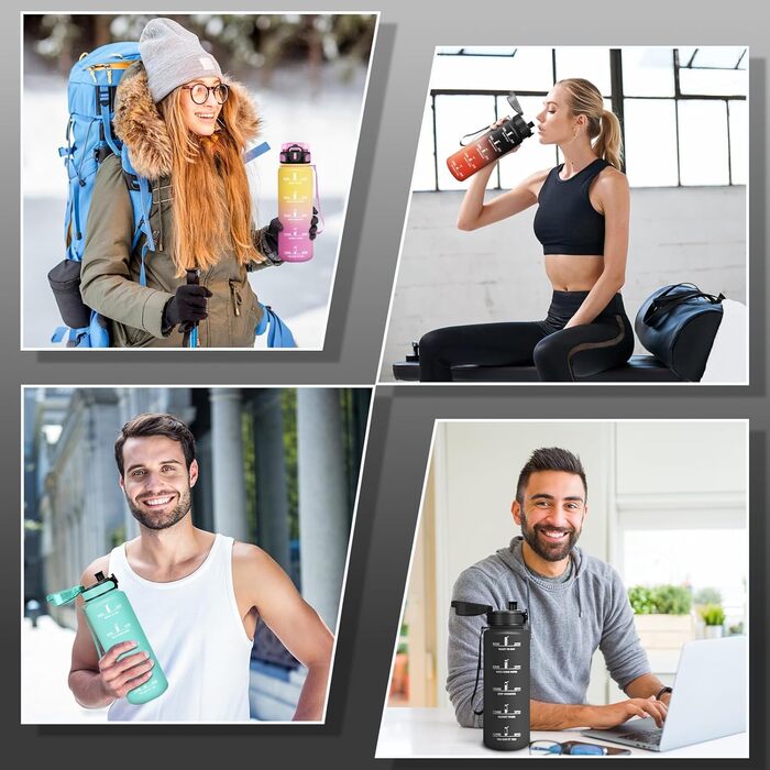 Фляга для води HoneyHolly 1л з фільтром, з маркуванням часу, чорно-червона, для спорту, вело, йоги, активного відпочинку