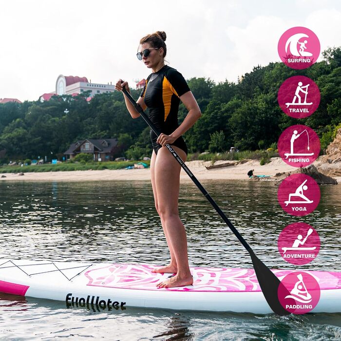 Надувний SUP-борд FunWater 10'6'-11'6' TIKI ROSA з аксесуарами: весло, насос, антиковзаюче EVA-покриття
