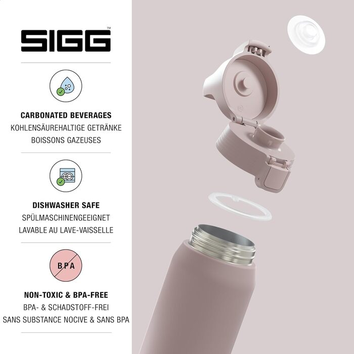 Термос-бутилка SIGG Shield Therm One 1 л, ізольована, для газованих напоїв, не протікає, підходить для посудомийної машини, BPA-free, 90% перероблена нержавіюча сталь, теплий сірий