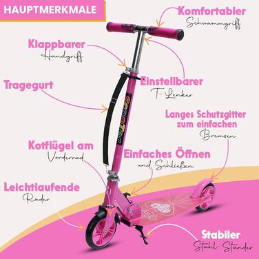 Самокат дитячий Habib Cityroller складаний, рожевий, для дітей та підлітків (6-16 років), з регульованою висотою керма та широкою декою