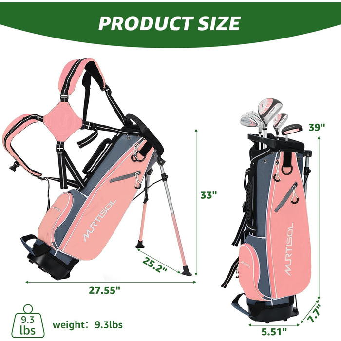 Комплект гольф-клубу на 6 предметів: повний набір з сумкою-стійкою, драйвер #1, гібрид #5, айрони #6/7, #9/P та паттер (для правшів, рожевий)