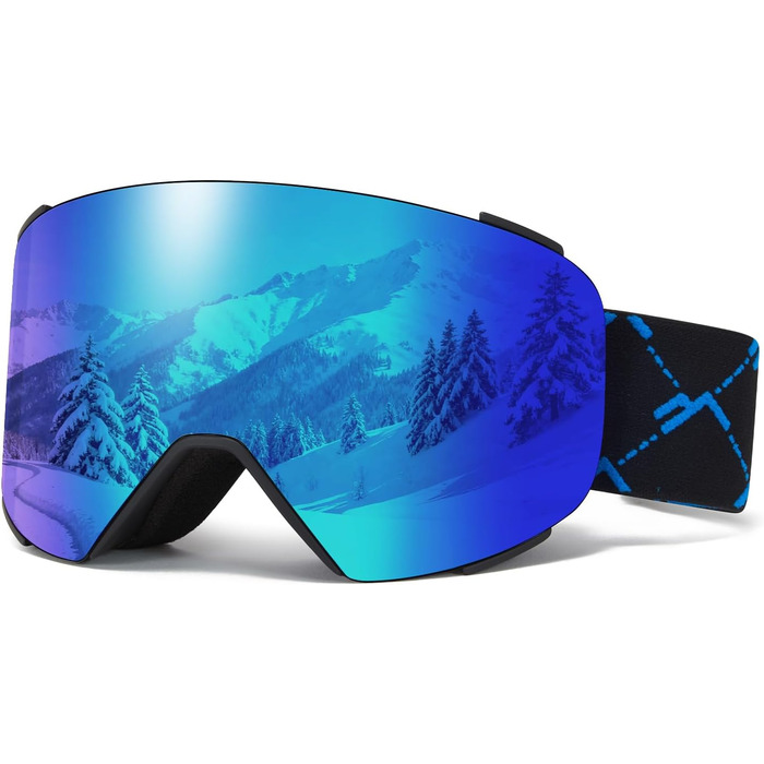 Скі-маска VCOROS YH693C з магнітною OTG, захист від УФ, антитуманне покриття, REVO, регульований ремінь, для сноубордингу та катання на лижах, 02-Срібло/Білий (VLT13 %) (10-REVO Синій/Чорний(VLT19 %))