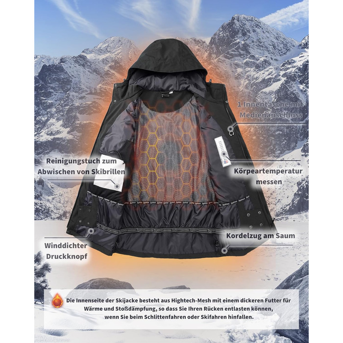 Чоловіча лижна куртка 33000ft: водонепроникна, вітрозахисна, тепла, функціональна, для сноуборду та лиж, чорного кольору