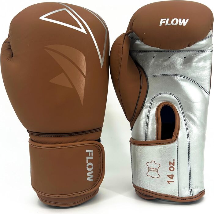 Боксерські рукавички Flow Progress 12 oz, багатошаровий піноматеріал, матові коричнево-сріблясті, натуральна шкіра, для тренувань