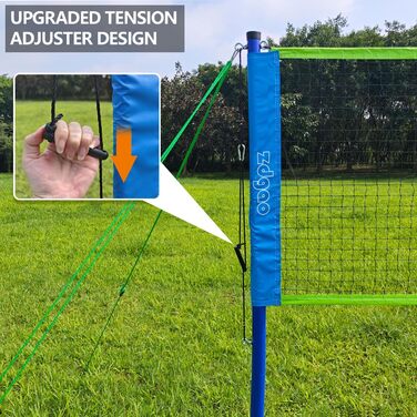 Набір для бадмінтону Zdgao для двору: портативна сітка з лебідкою, 4 алюмінієві ракетки, 3 волани, розмітка та сумка для перенесення (Синьо-Зелений)