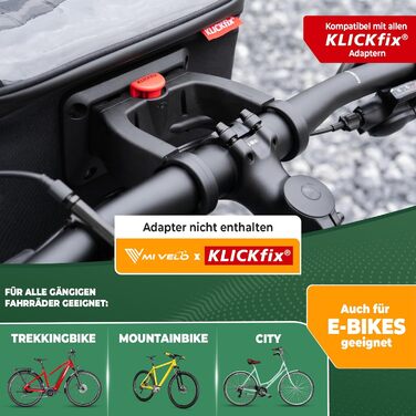 Велосипедна сумка на кермо MIVELO KLICKfix, водовідштовхувальна, містка, з відділенням для телефону, підходить для електровелосипедів, чорна