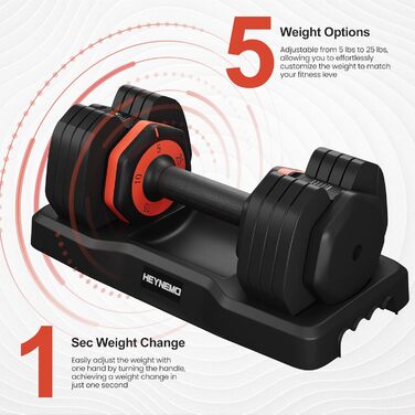 Регульовані гантелі Heynemo Double, 5-25 кг з антиковзною металевою ручкою для чоловіків та жінок, швидка зміна ваги з піддоном для домашнього спортзалу, фітнес, повне тренування тіла
