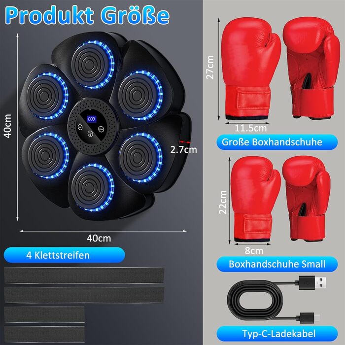 Музична бокс-машина Yeelan з Bluetooth, LED підсвіткою, настінна, з боксерськими рукавицями для дорослих і дітей, для тренувань і зняття стресу, чорна+фіолетова