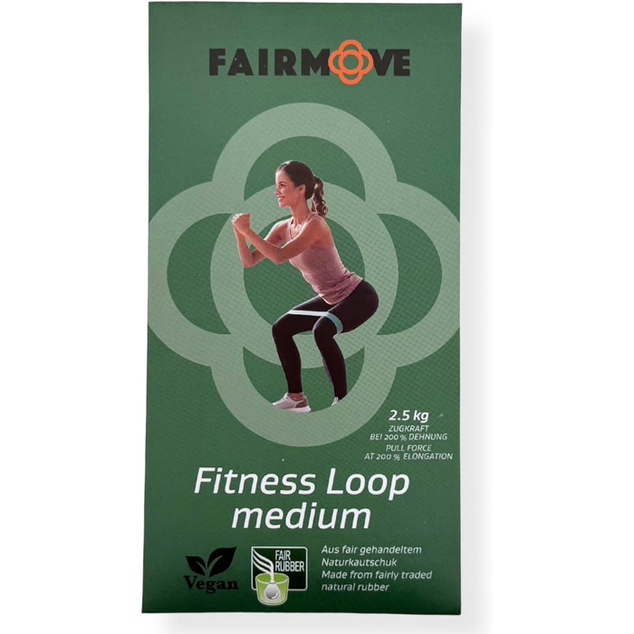 Еластичні стрічки FAIR Move для фітнесу та йоги (натуральний латекс, зелені, середній рівень опору 2.5 кг)