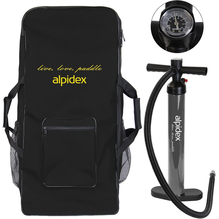 Надувна SUP-дошка ALPIDEX 320x76x15 см, до 200 кг, комплект: весло, плавники, насос, ремінець, рюкзак, ремкомплект, легка та міцна